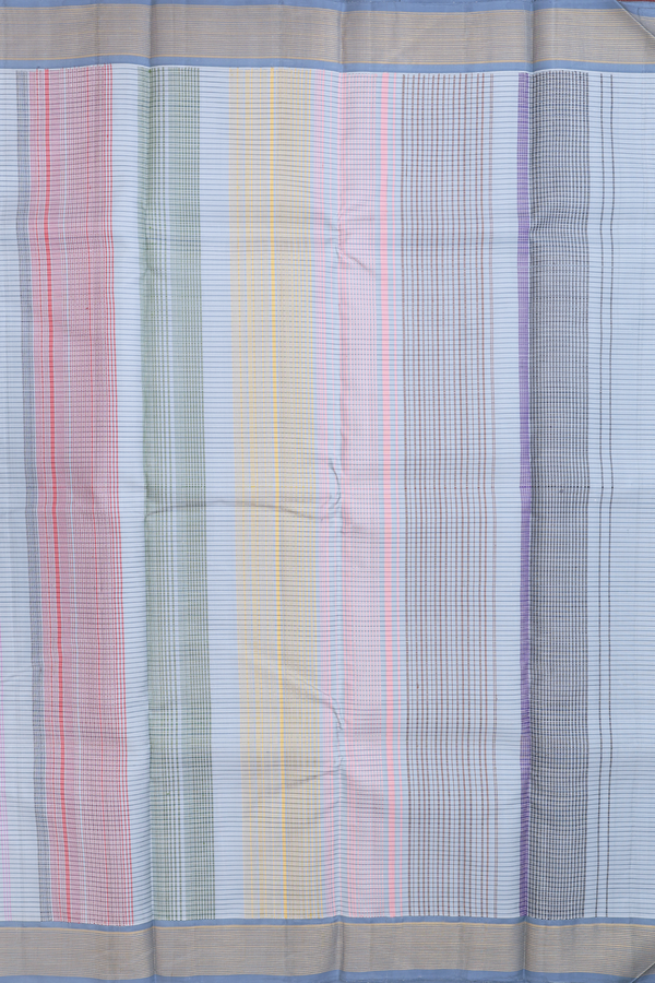 Kanchipuram Silk Saree In Stone Blue With Stripes Design