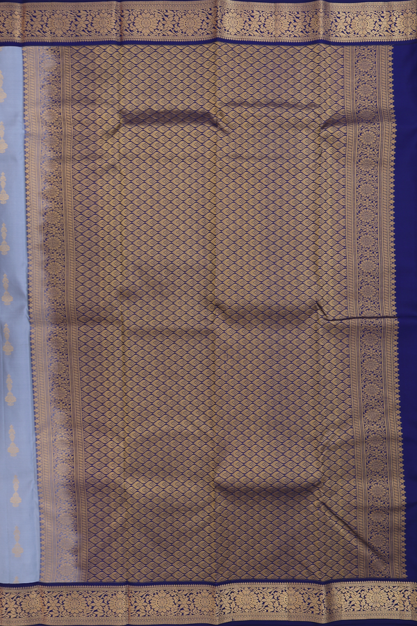 Kanchipuram Silk Saree In Stone Blue With Stripes Design