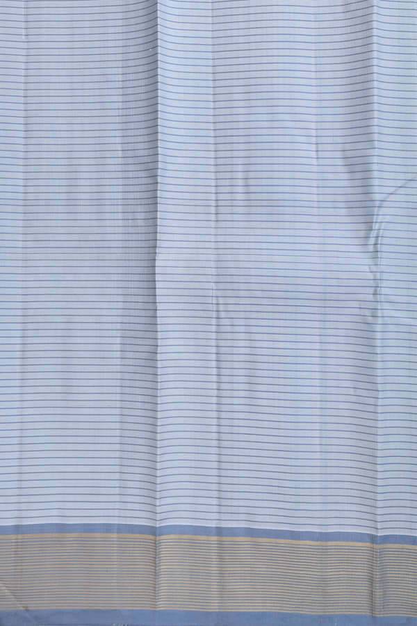 Kanchipuram Silk Saree In Stone Blue With Stripes Design