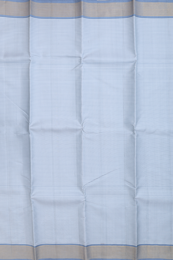 Kanchipuram Silk Saree In Stone Blue With Stripes Design