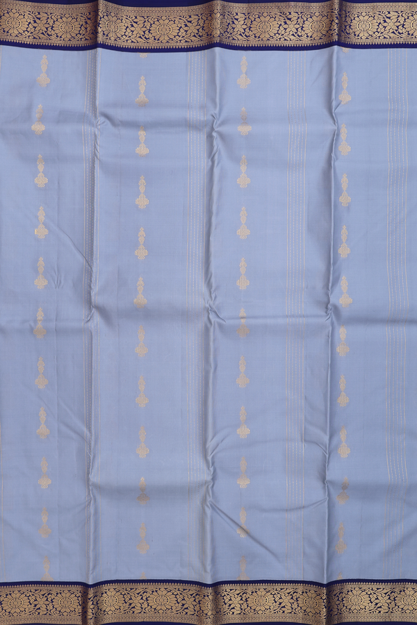 Kanchipuram Silk Saree In Stone Blue With Stripes Design