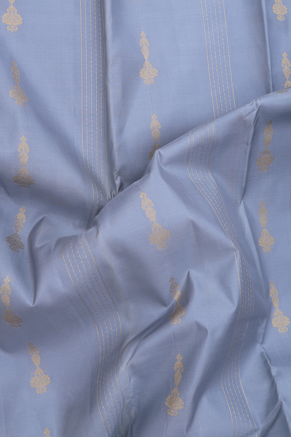 Kanchipuram Silk Saree In Stone Blue With Stripes Design