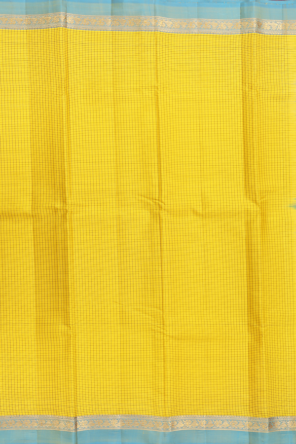 Kanchipuram Silk Saree In Sunflower Yellow With Checks Design