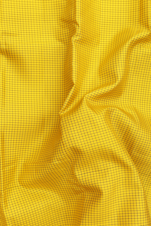 Kanchipuram Silk Saree In Sunflower Yellow With Checks Design