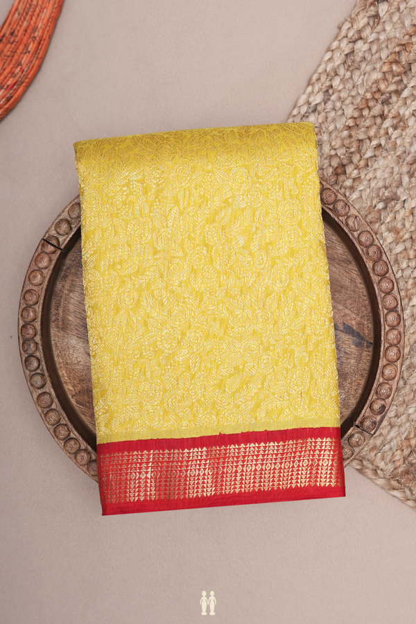 Kanchipuram Silk Saree In Sunflower Yellow With Floral Design