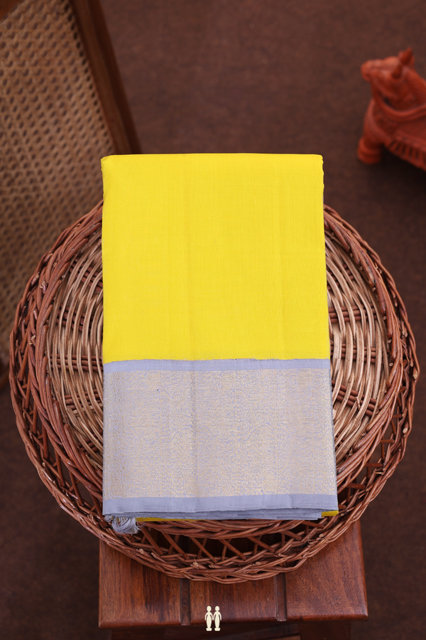 Kanchipuram Silk Saree In Sunflower Yellow With Korvai Border