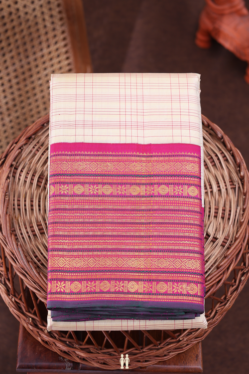 Kanchipuram Silk Saree In Tan Brown With Checks Design