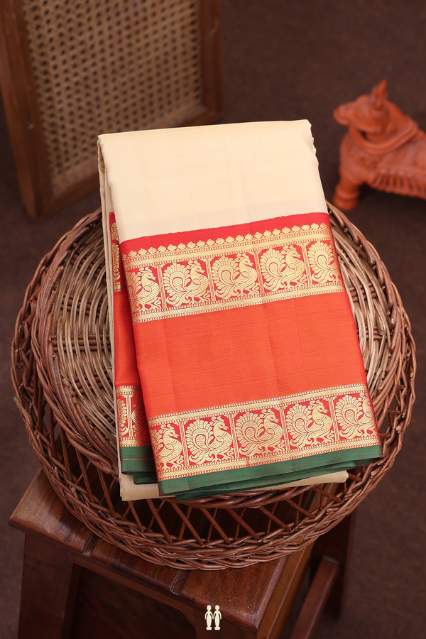 Kanchipuram Silk Saree In Tan Brown With Rettai Pettu Border