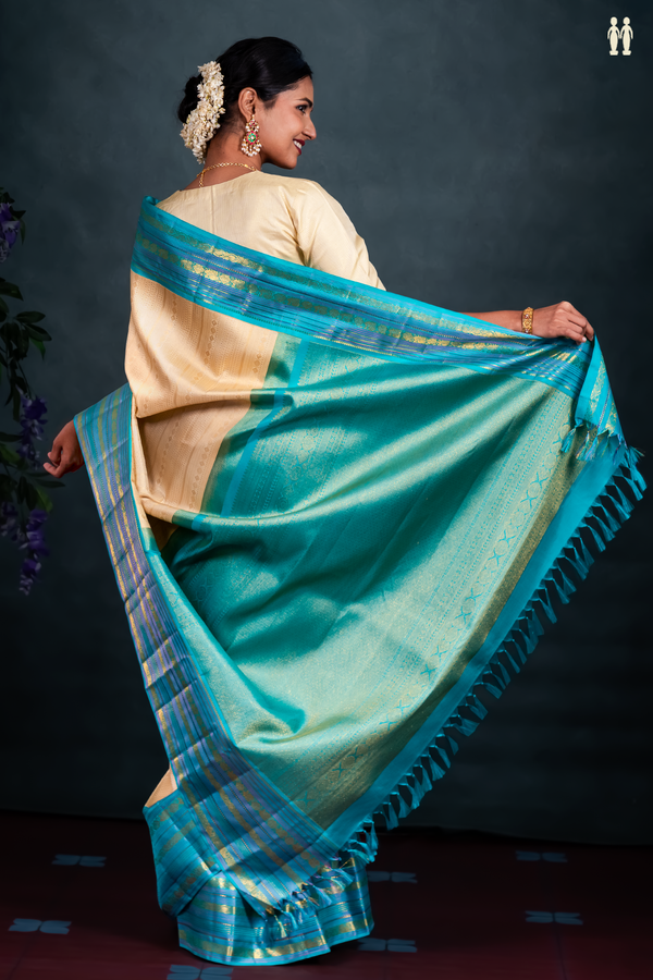 Kanchipuram Silk Saree In Tan Brown With Stripes Design