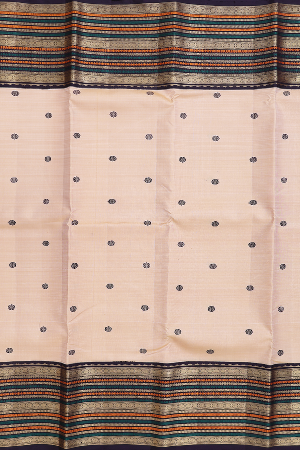 Kanchipuram Silk Saree In Tan Brown With Threadwork Buttas