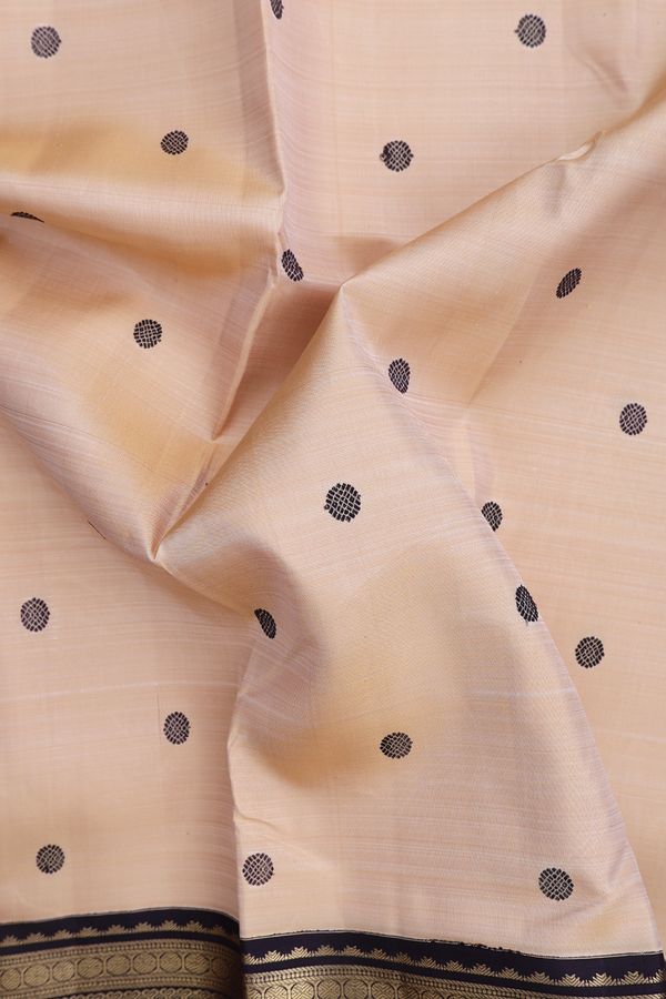 Kanchipuram Silk Saree In Tan Brown With Threadwork Buttas