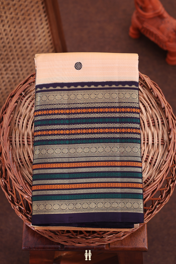 Kanchipuram Silk Saree In Tan Brown With Threadwork Buttas