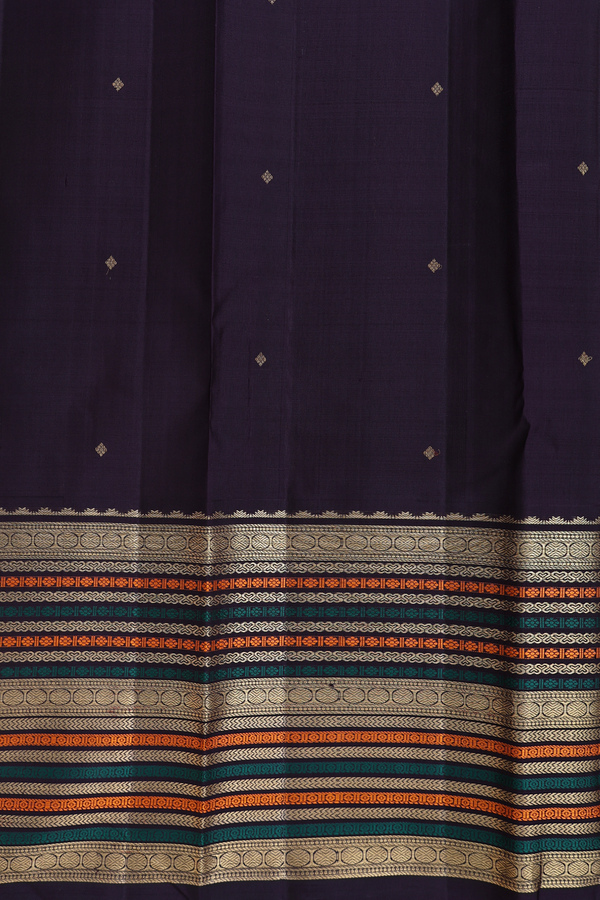 Kanchipuram Silk Saree In Tan Brown With Threadwork Buttas