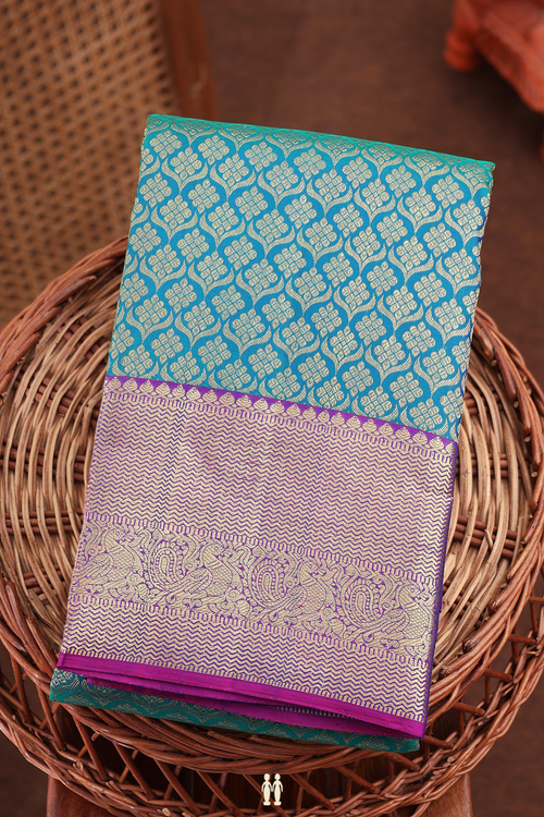 Kanchipuram Silk Saree In Teal Blue With Brocade Design
