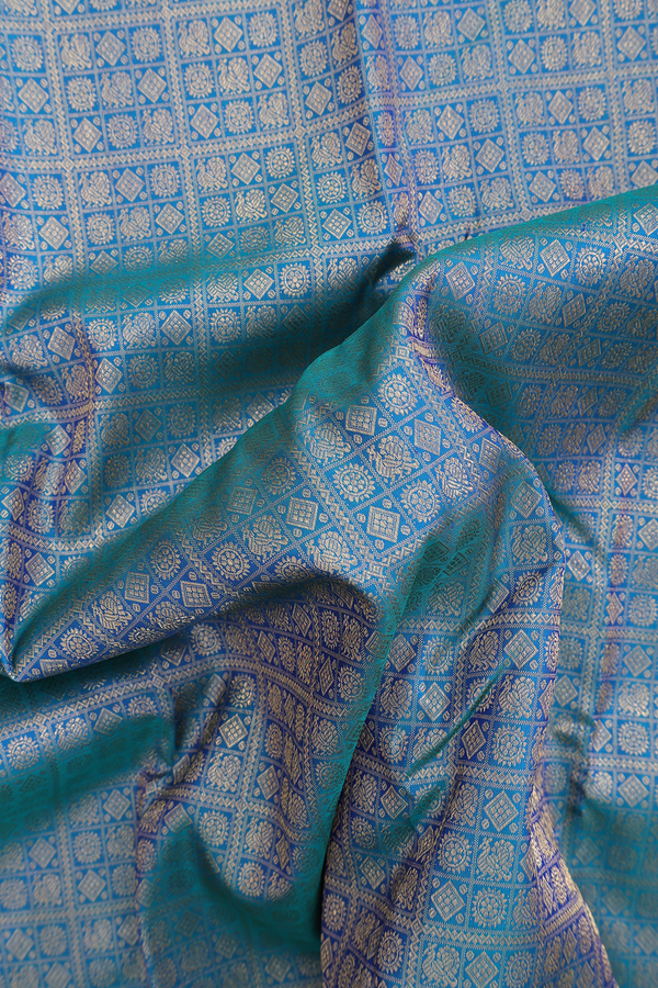 Kanchipuram Silk Saree In Teal Blue With Brocade Design