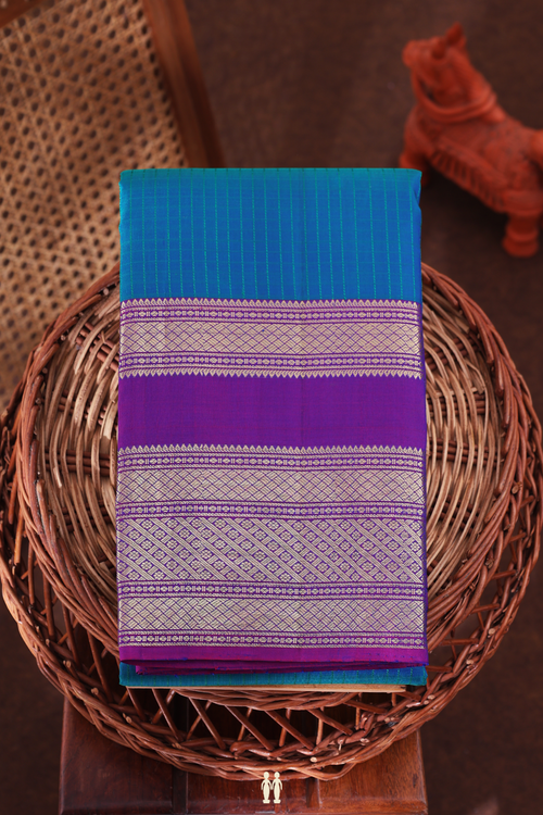 Kanchipuram Silk Saree In Teal Blue With Checks Design