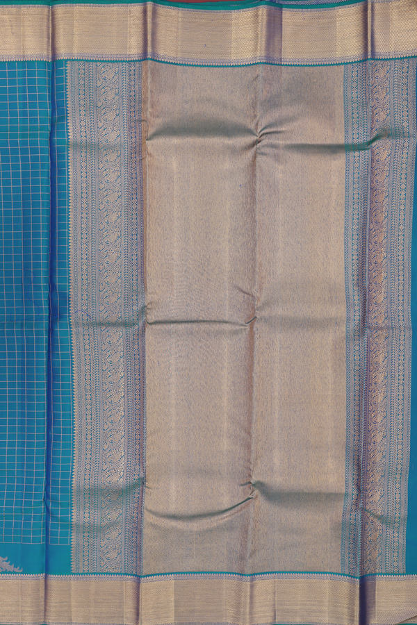 Kanchipuram Silk Saree In Teal Blue With Checks Design