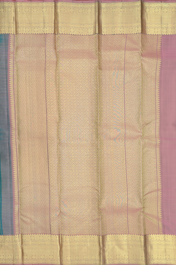 Kanchipuram Silk Saree In Teal Blue With Checks Design
