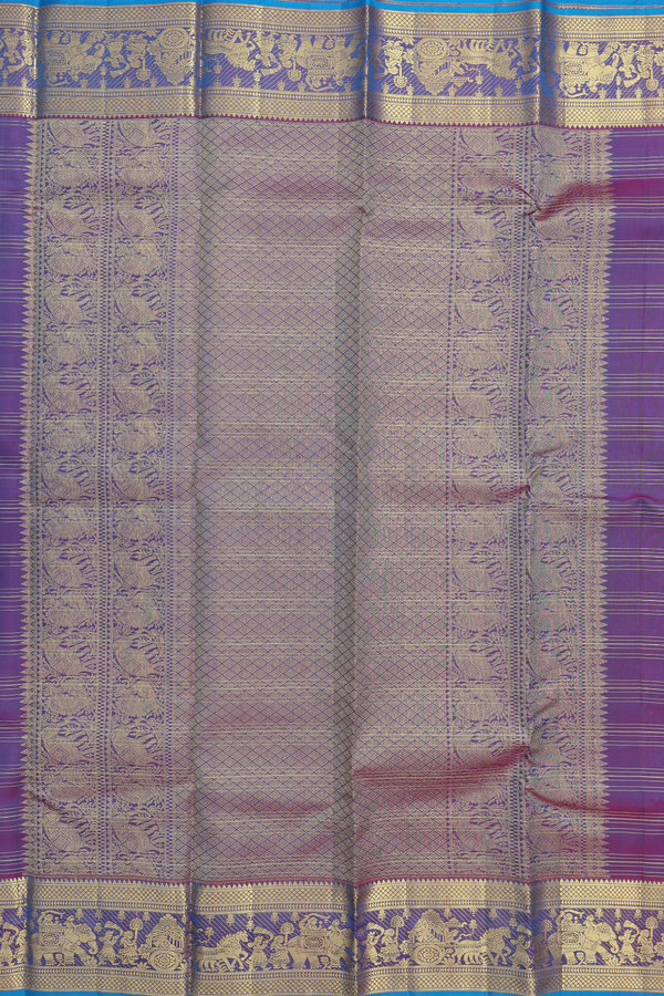 Kanchipuram Silk Saree In Teal Blue With Checks Design
