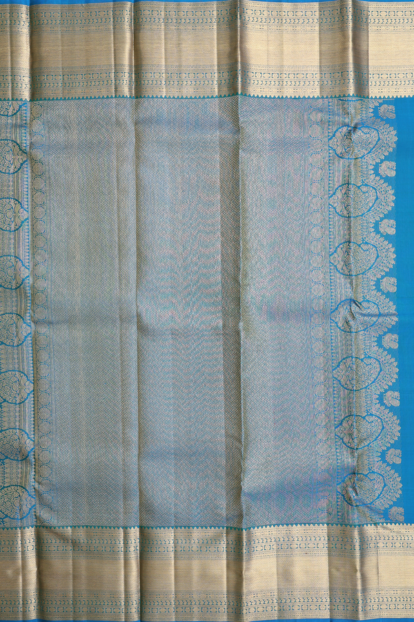 Kanchipuram Silk Saree In Teal Blue With Checks Design