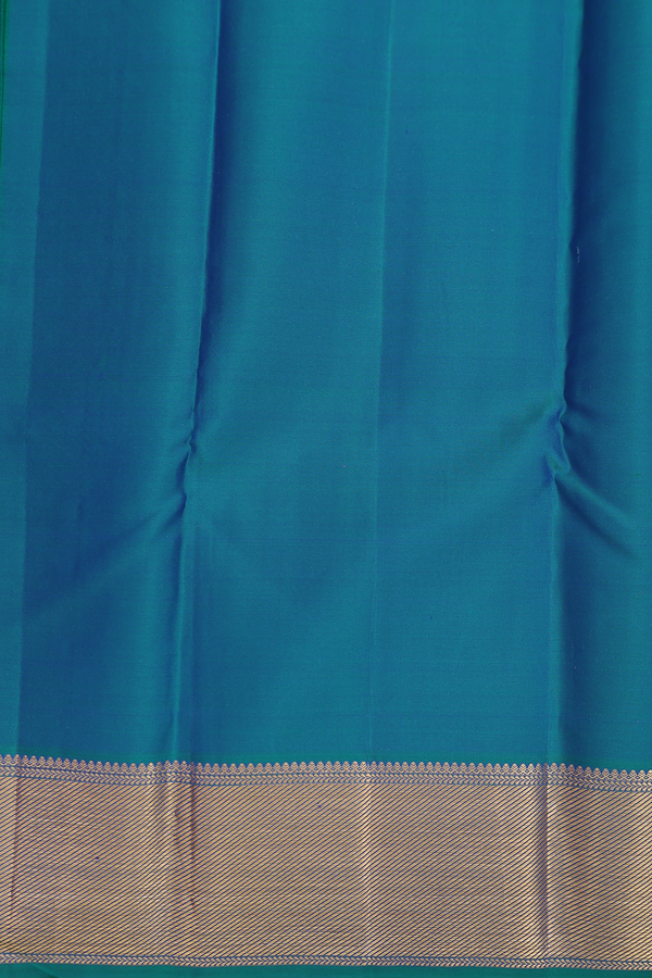 Kanchipuram Silk Saree In Teal Blue With Checks Design