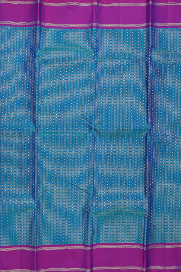 Kanchipuram Silk Saree In Teal Blue With Checks Design