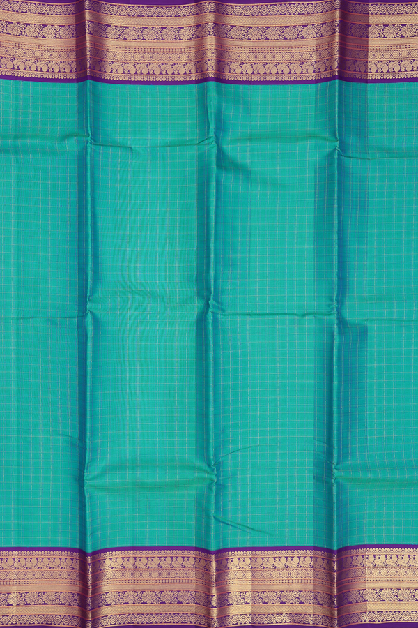 Kanchipuram Silk Saree In Teal Blue With Checks Design