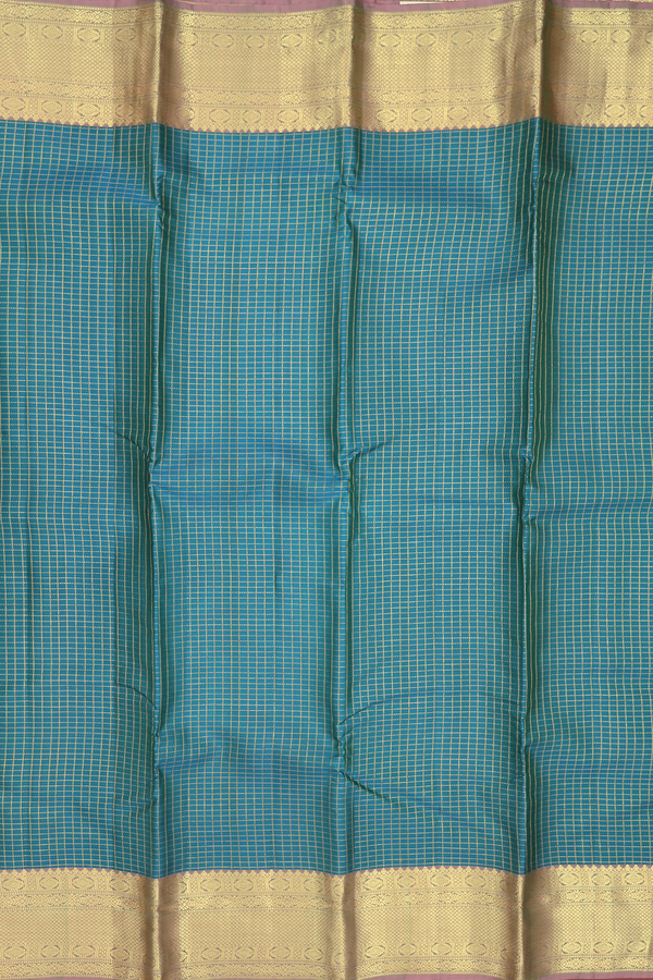Kanchipuram Silk Saree In Teal Blue With Checks Design