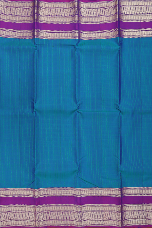 Kanchipuram Silk Saree In Teal Blue With Checks Design