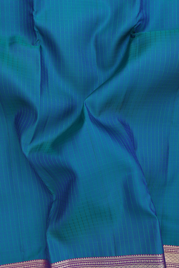 Kanchipuram Silk Saree In Teal Blue With Checks Design