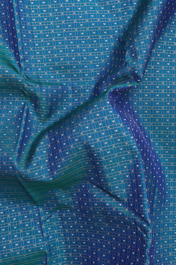 Kanchipuram Silk Saree In Teal Blue With Checks Design