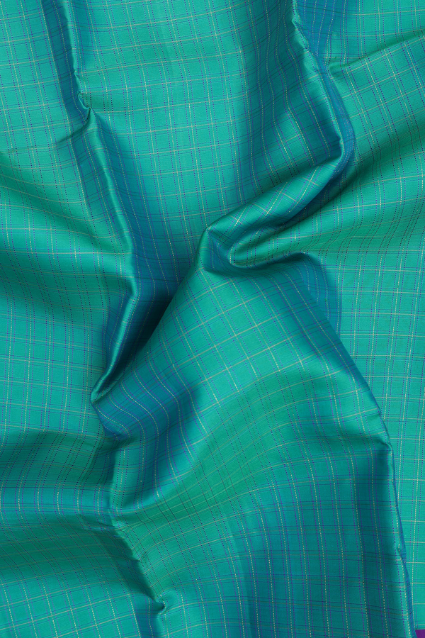 Kanchipuram Silk Saree In Teal Blue With Checks Design