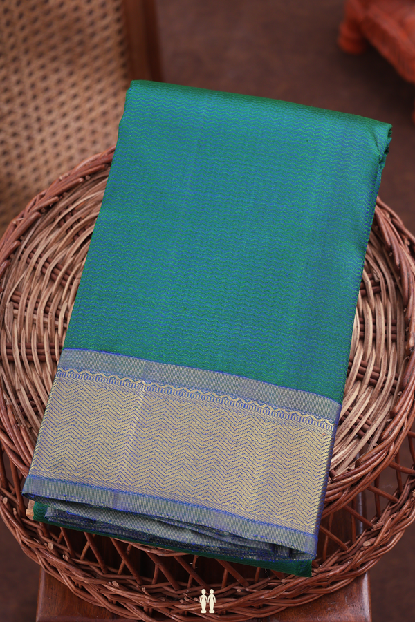 Kanchipuram Silk Saree In Teal Blue With Chevron Design
