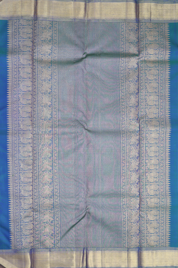 Kanchipuram Silk Saree In Teal Blue With Chevron Design