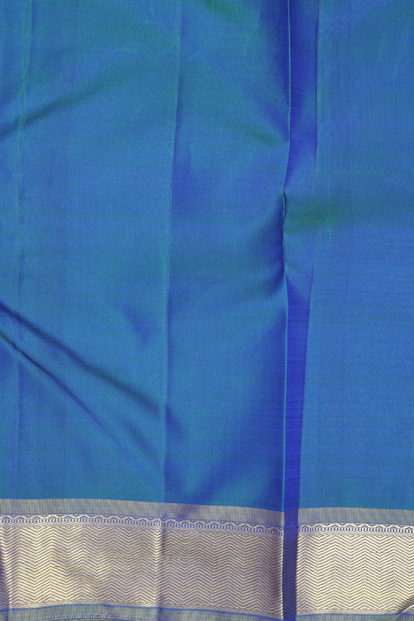 Kanchipuram Silk Saree In Teal Blue With Chevron Design