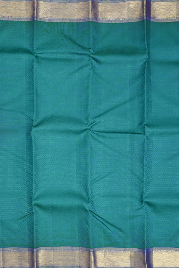 Kanchipuram Silk Saree In Teal Blue With Chevron Design