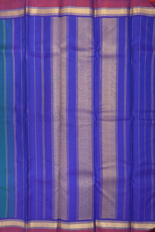 Kanchipuram Silk Saree In Teal Blue With Twill Weave Border