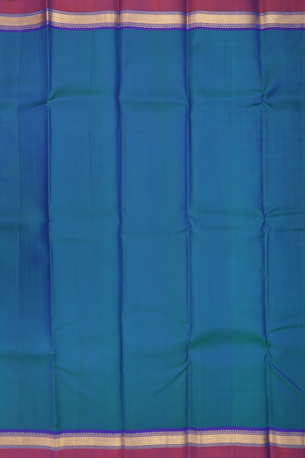 Kanchipuram Silk Saree In Teal Blue With Twill Weave Border