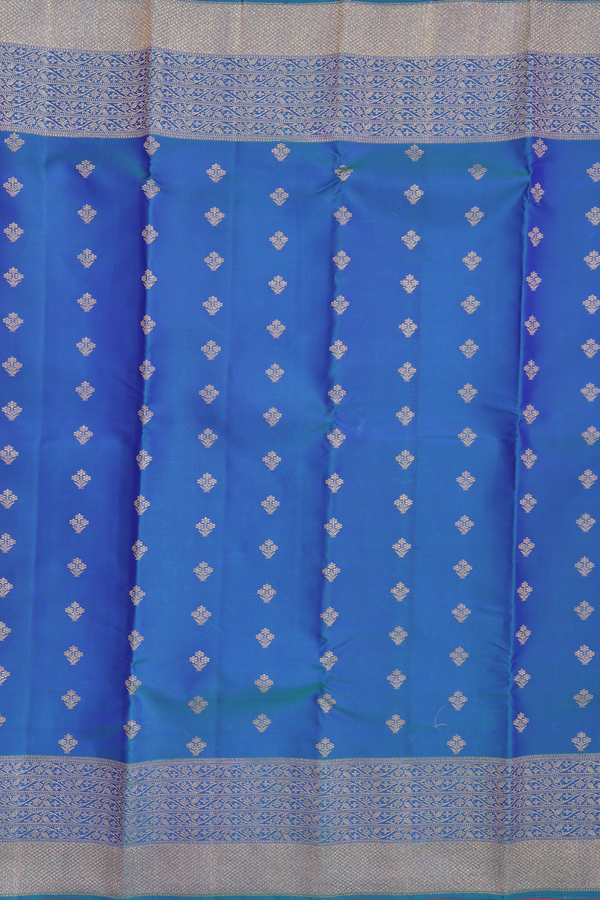 Kanchipuram Silk Saree In Capri Blue With Floral Buttas