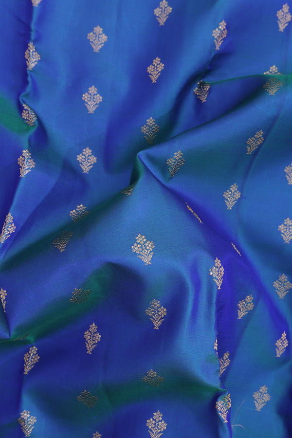 Kanchipuram Silk Saree In Capri Blue With Floral Buttas