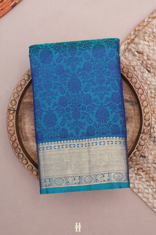 Kanchipuram Silk Saree In Teal Blue With Jacquard Design