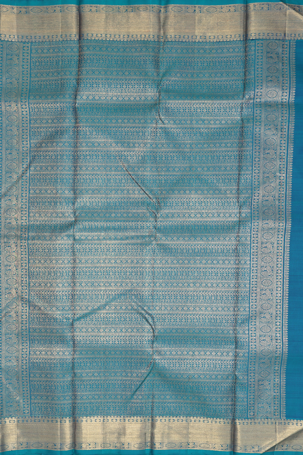 Kanchipuram Silk Saree In Teal Blue With Jacquard Design