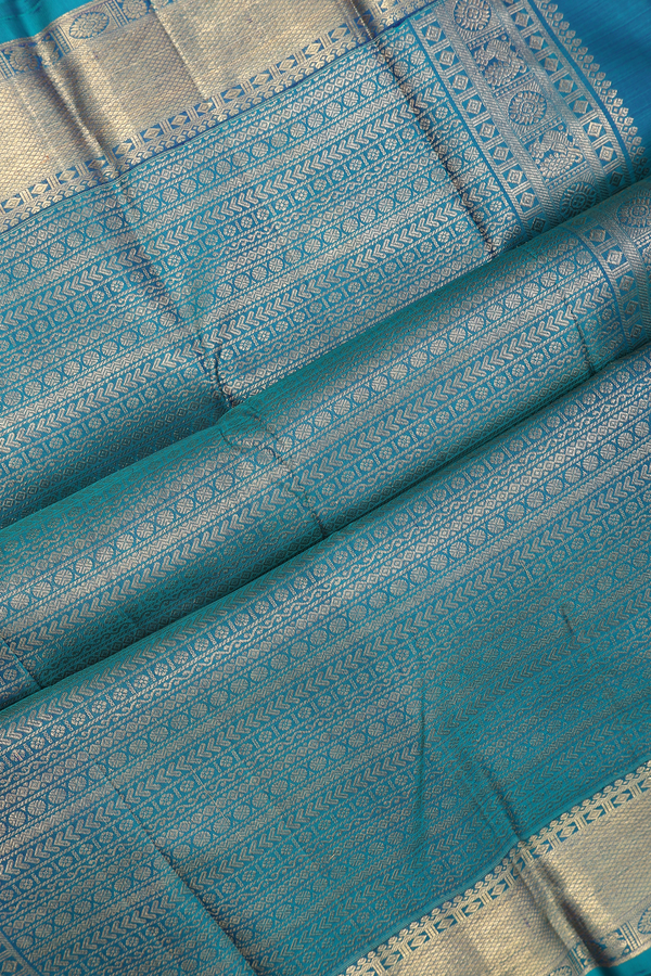 Kanchipuram Silk Saree In Teal Blue With Jacquard Design