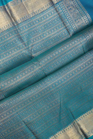 Kanchipuram Silk Saree In Teal Blue With Jacquard Design