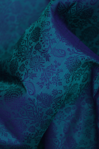 Kanchipuram Silk Saree In Teal Blue With Jacquard Design