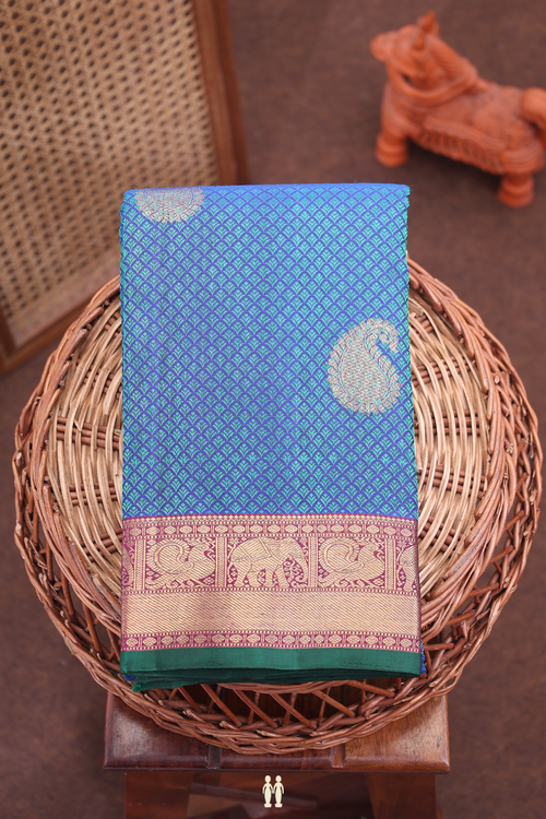 Kanchipuram Silk Saree In Teal Blue With Jacquard Pattern