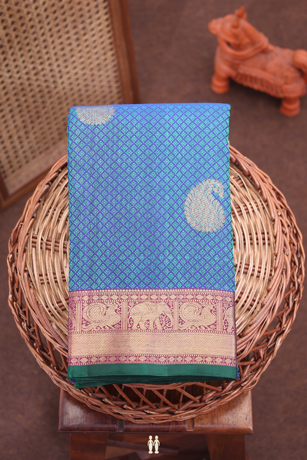 Kanchipuram Silk Saree In Teal Blue With Jacquard Pattern