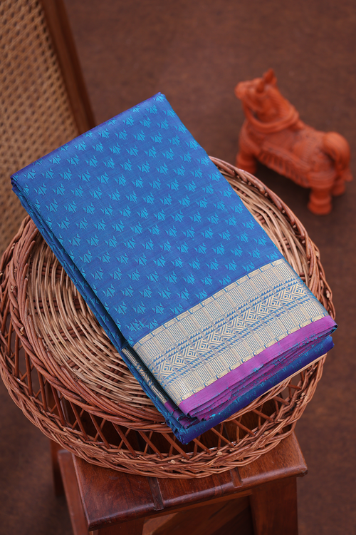 Kanchipuram Silk Saree In Prussian Blue With Jacquard Pattern