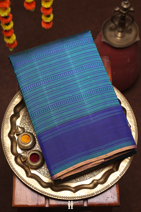 Kanchipuram Silk Saree In Teal Blue With Jacquard Pattern