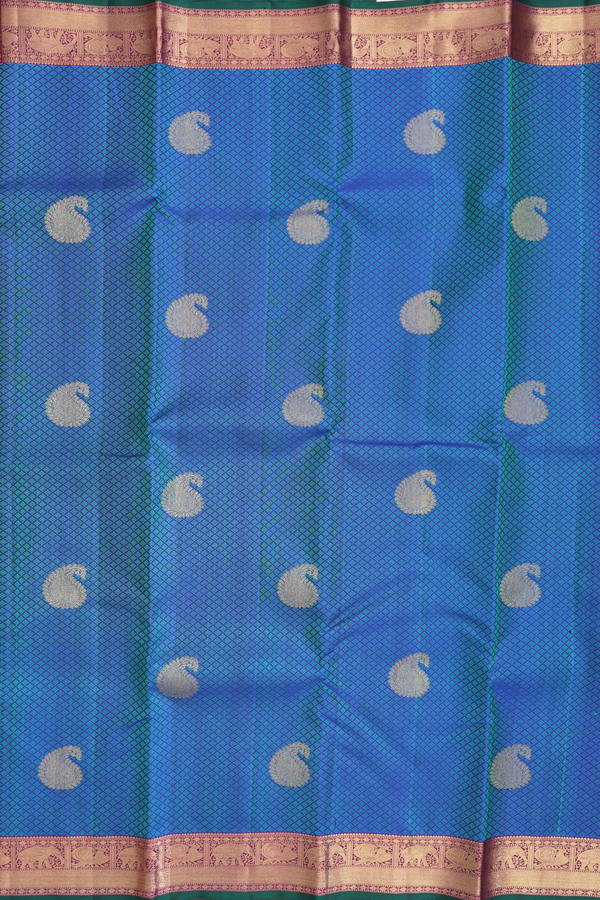 Kanchipuram Silk Saree In Teal Blue With Jacquard Pattern